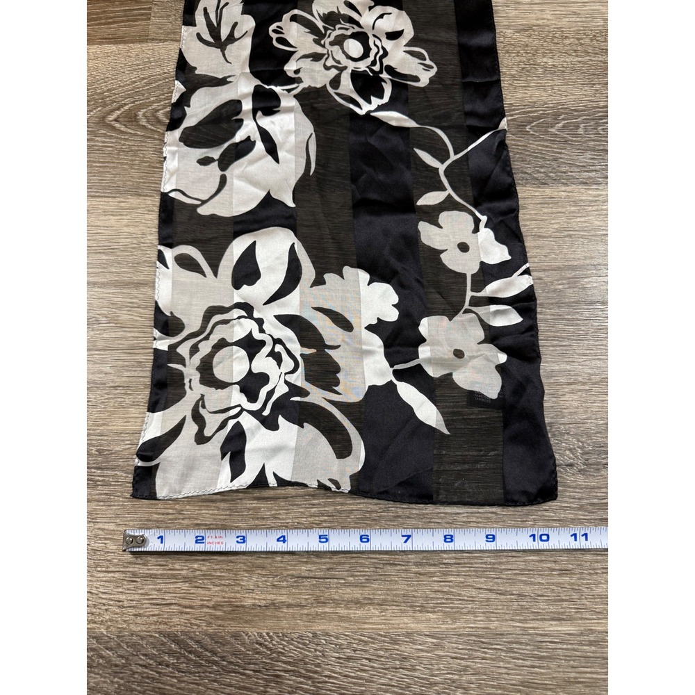 Jones New York 100% Silk Scarf Black White Floral Striped Sheer Oblong Wrap - Picture 5 of 5